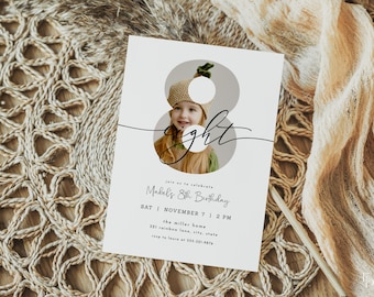 Eighth Birthday Invitation Template for Boy or Girl Minimalist Boho Photo 8th Birthday Party Invite | ELLIS Collection