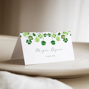 Lucky in Love Place Card Template for St. Patrick's Irish Shamrock Bridal Shower Name Card or Buffet Card | TAWNIA Collection