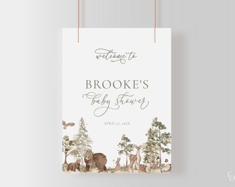 Woodland Baby Shower Welcome Sign Template for Woodland Animals Baby Shower Poster | ADAIR Collection