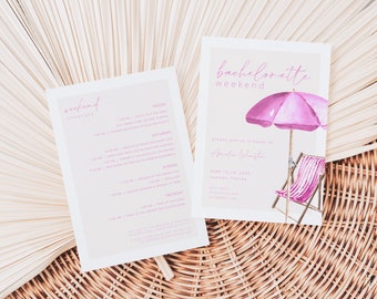 Pink Beach Bachelorette Weekend Invite & Itinerary Template | DARYA Collection