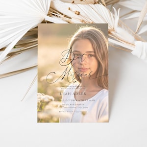 Modern Bat Mitzvah Invitation Template for Simple Girl Minimalist Bat Mitzvah Invite with Photo | ZOHAN Collection