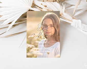 Modern Bat Mitzvah Invitation Template Editable Simple Girl Minimalist Bat Mitzvah Invite with Photo Digital Download | ZOHAN Collection