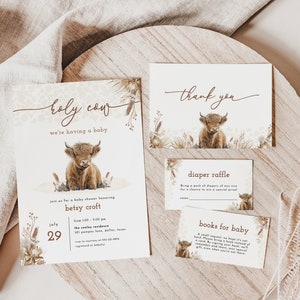 Holy Cow Highland Cow Baby Shower Invitation Bundle Template | ANNALEE Collection