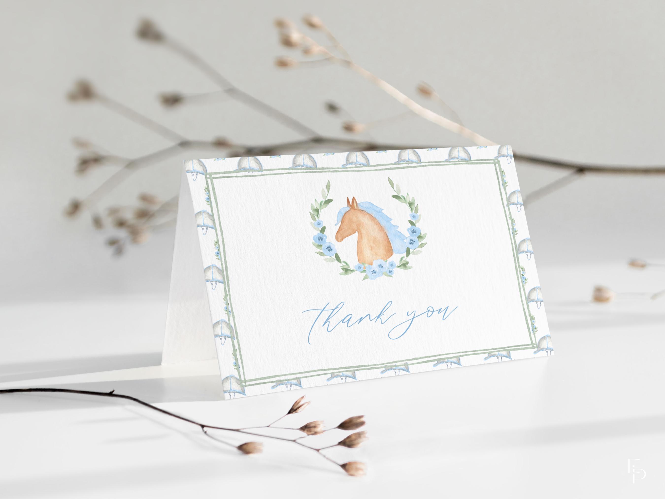 Kentucky Derby Thank You Card Template for Pastel Blue Horse Race ...