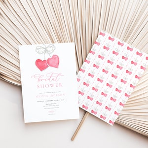 Pink Valentine Bridal Shower Invitation Template for Valentine&#39;s Day Hearts Bridal Shower Invite | KARINA Collection