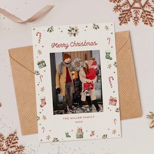Cute Christmas Photo Card Template for Red & Green Christmas Frame Picture Holiday Card Template | GASPAR Collection