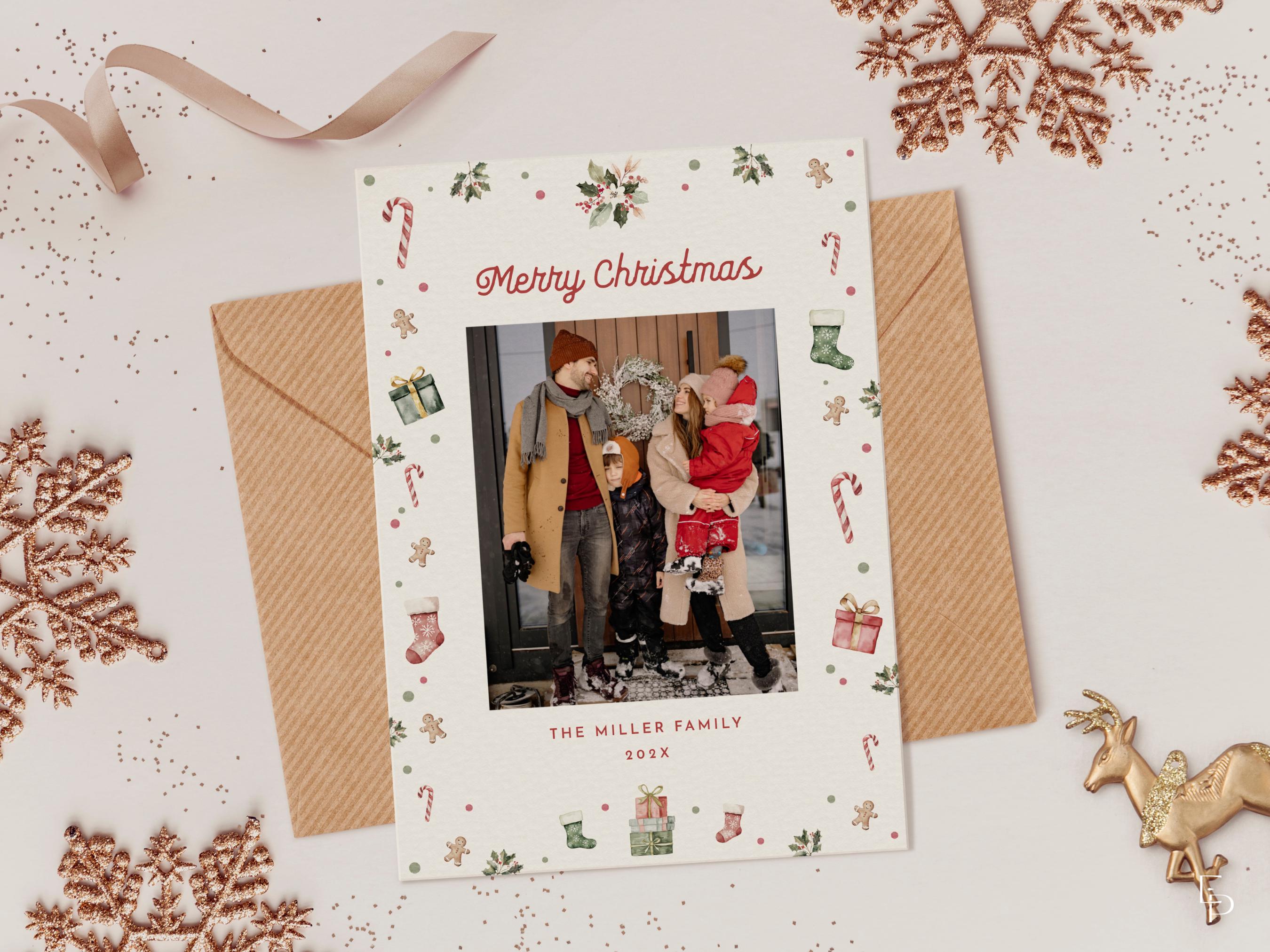 Cute Christmas Photo Card Template for Red & Green Christmas Frame Picture Holiday Card Template | GASPAR Collection