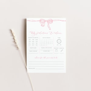Pink Bow Baby Predictions and Advice Baby Shower Game Template for Classic Hand Drawn Ribbon Girl Baby Shower Game | LOUISE Collection