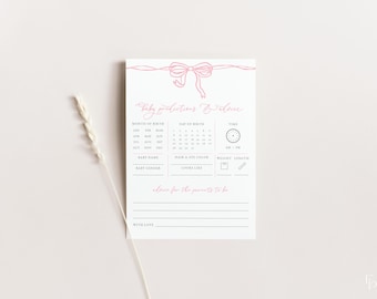 Pink Bow Baby Predictions and Advice Baby Shower Game Template for Classic Hand Drawn Ribbon Girl Baby Shower Game | LOUISE Collection