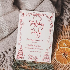 Whimsical Christmas Party Invitation Template for Fun Red Hand Drawn Festive Cocktail Holiday Party Invite | ANISA Collection