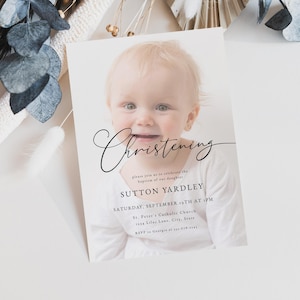 Modern Christening Invitation Template for Simple Photo Boy or Girl Minimalist Baptism Invite with Photo | ZOHAN Collection