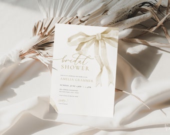 Ivory Bow Bridal Shower Invitation Template for White Ribbon Bridal Shower Invite | THEODORA Collection