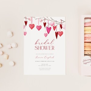 Valentines Pink and Red Hearts Bridal Shower Invitation Template for Valentine Bridal Shower Invite | AMANDINE Collection