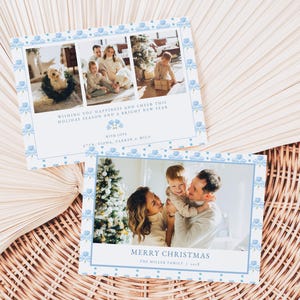 Coastal Grandmother Christmas Card Template for Landscape Grandmillenial Blue Hydrangea Christmas Holiday Photo Card | ANITA Collection
