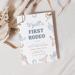 First Rodeo Birthday Invitation Template for Wild West Cowboy Blue Boy 1st Birthday Invite | BRIGG Collection