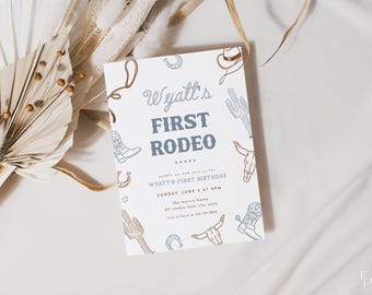 First Rodeo Birthday Invitation Template Wild West Cowboy Blue Boy 1st Birthday Invite Western First Birthday Invite | BRIGG Collection