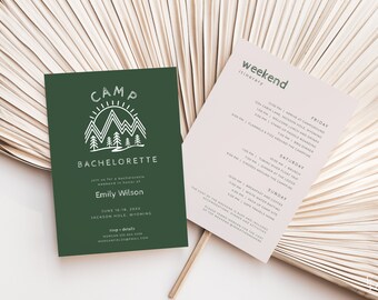 Camp Bachelorette Weekend Invitation Itinerary Template Editable Camping Bachelorette Itinerary Invite Digital Download  | BROOKE Collection