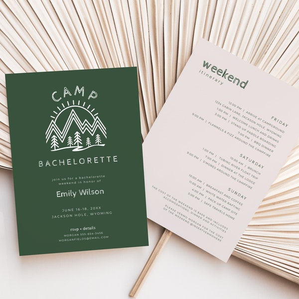 Camp Bachelorette Weekend Invitation Itinerary Template | BROOKE Collection