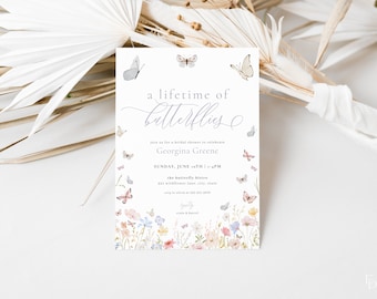 Lifetime of Butterflies Bridal Shower Invitation Template for Butterfly Spring Floral Bridal Shower Invite | CALIGO Collection