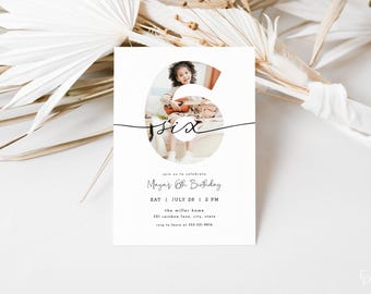 Sixth Birthday Invitation Template for Boy or Girl Minimalist Boho Photo 6th Birthday Party Invite Editable Digital | ELLIS Collection