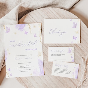 Enchanted Purple Butterfly Baby Shower Invitation Bundle Template for Girl Baby Shower | BINDI Collection