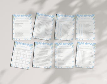 Blue Hydrangea Bridal Shower Game Bundle Template Instant Download | NILAM Collection