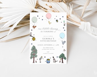 Classic Winnie the Pooh Birthday Invitation Template for Little Hunny Pooh & Friends Birthday Party Invite | ERNEST Collection