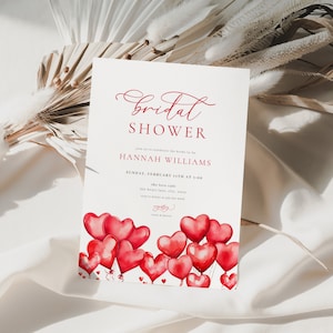 Valentine Bridal Shower Invitation Template for Red Balloon Hearts Bridal Shower Invite | HIYA Collection