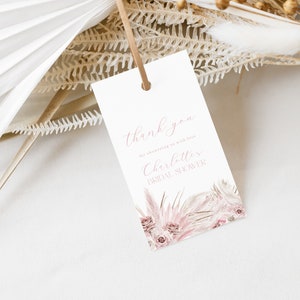 Pink Boho Bridal Shower Favor Tag Template for Pink Pampas Bohemian Shower Favor Tags | BLAKELY Collection