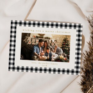 Black Plaid Christmas Photo Card Template for Modern Tartan Picture Holiday Card Template | HARMONIA Collection