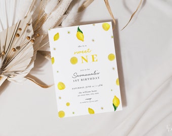 Lemon Birthday Invitation Template for Citrus Sweet One First Birthday Invite | FLAVIO Collection