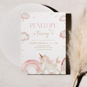Pastel Pink Unicorn Birthday Invitation Template for Girl Pink Magical Rainbow Sparkles Unicorn Birthday Invite | TAMIRA Collection