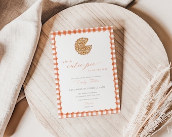 Orange Cutie Pie Baby Shower Invitation Template for Editable Fall Pumpkin Pie Baby Shower Invite Digital Download | AMBER Collection