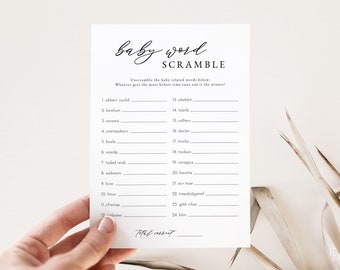 Modern Minimalist Baby Word Scramble Baby Shower Game Instant Download Printable Template | MENA Collection