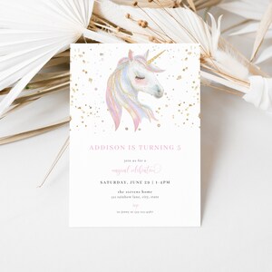 Unicorn Birthday Invitation Template for Modern Girl Pastel Magical Birthday Party Invite | PRIMANA Collection