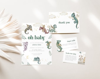Mythical Dragon Baby Shower Invitation Bundle Template for Fairytale Baby Shower | KAIDA Collection