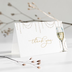 Pearls and Prosecco Thank You Card Template for Pearls and Prosecco Bridal Shower | GRETCHEN Collection