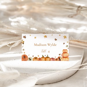 Fall Place Card Template for Fall in Love Leaves & Pumpkins Bridal Shower Name Card or Buffet Card | DAPHNE Collection