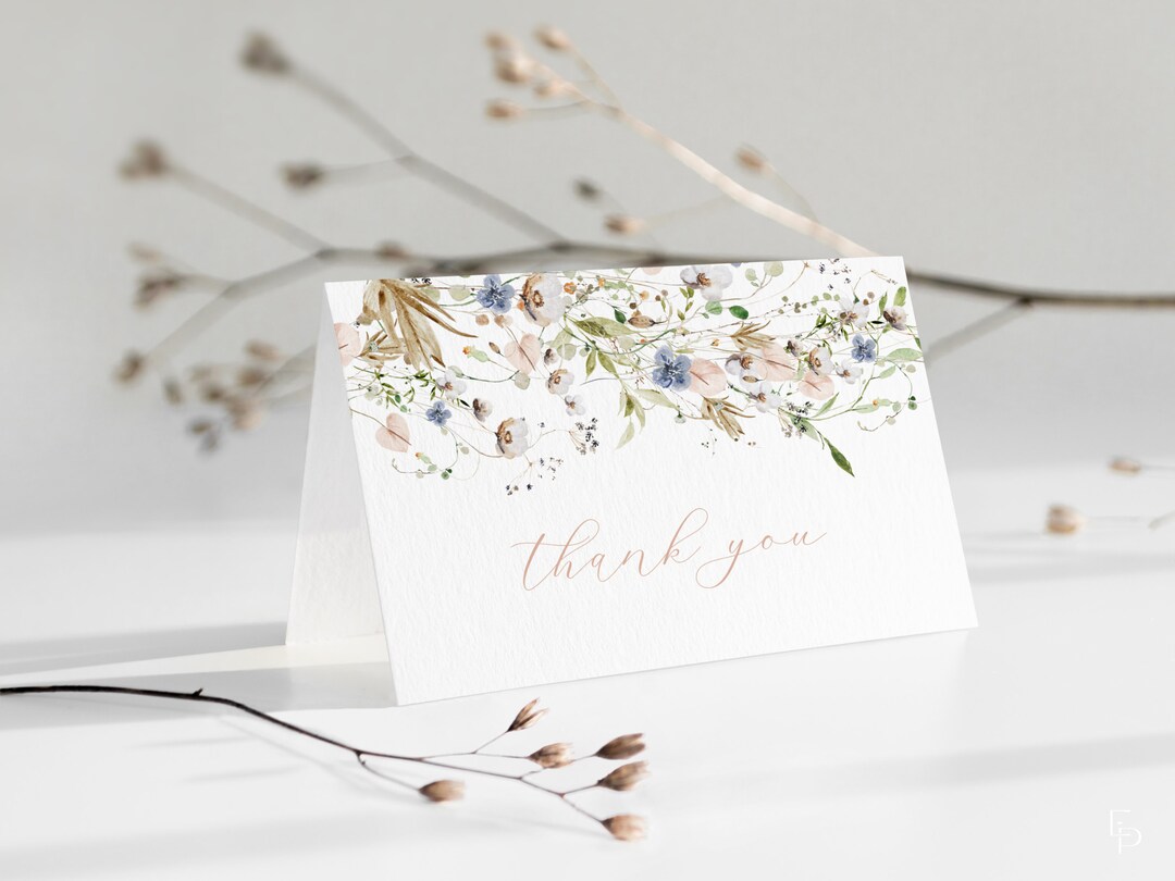 Wildflower Thank You Card Template for Floral Bridal Shower | LIANA ...