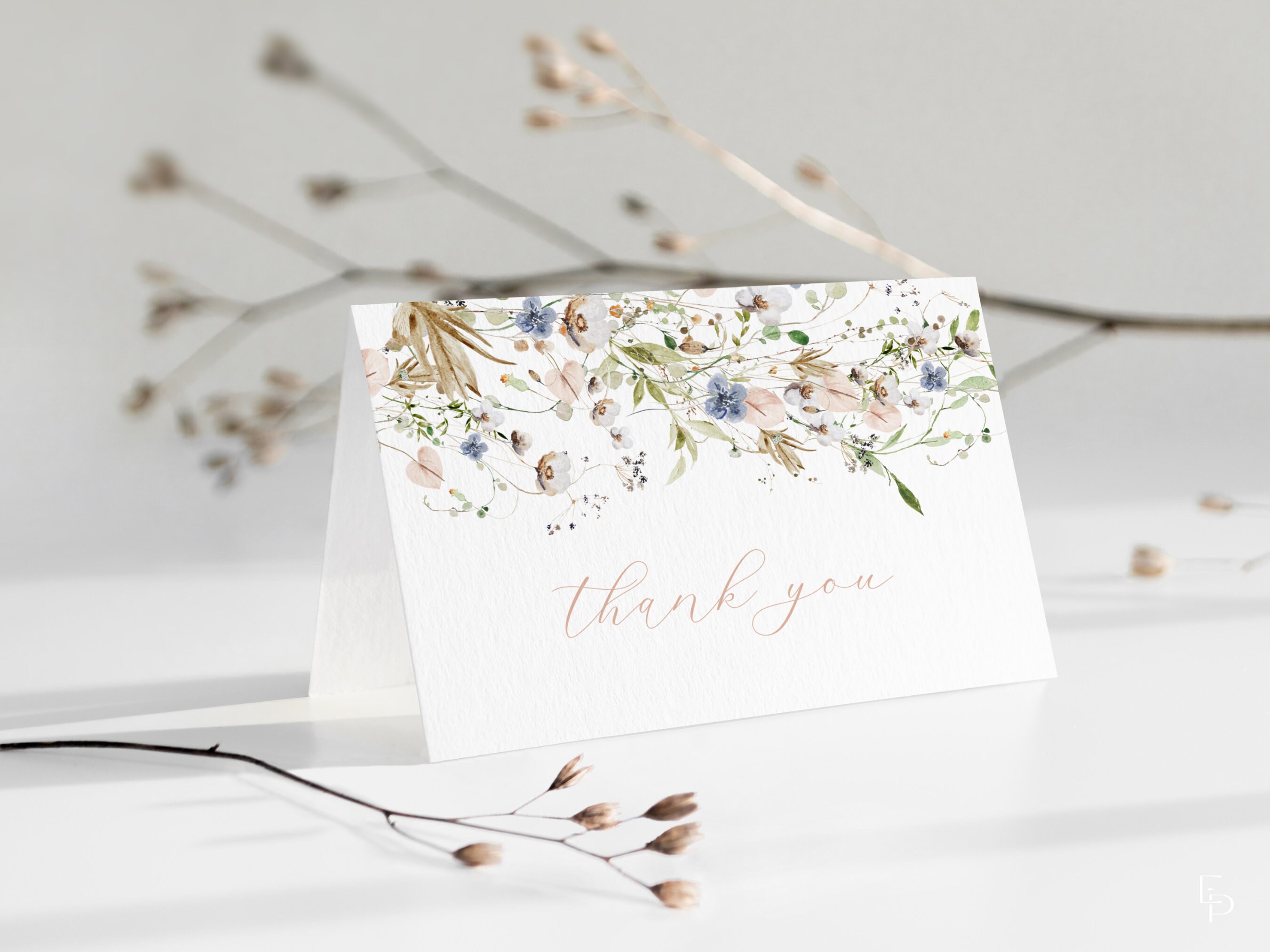 Wildflower Thank You Card Template for Floral Bridal Shower | LIANA ...