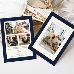 Navy Blue Christmas Photo Card Template for Modern Portrait Family Picture Holiday Card Template | HARMONIA Collection