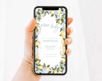 Amalfi Coast Baby Shower Digital Invite Template for Lemon & Blue Tiles Italian Baby Shower Electronic Invitation | CHIARA Collection