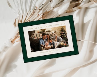 Green Christmas Photo Card Template for Modern Picture Holiday Card Editable Digital Download | HARMONIA Collection