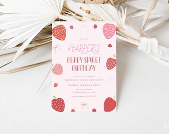 Strawberry Birthday Invitation Template Girl Berry Sweet Birthday Strawberry Any Age Birthday Invite Digital Download | ICHIGO Collection