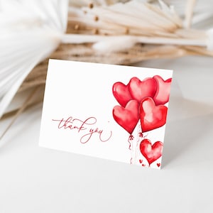 Valentinstag Dankeschön Karten Vorlage für Red Balloon Hearts Bridal Shower | HIYA Kollektion