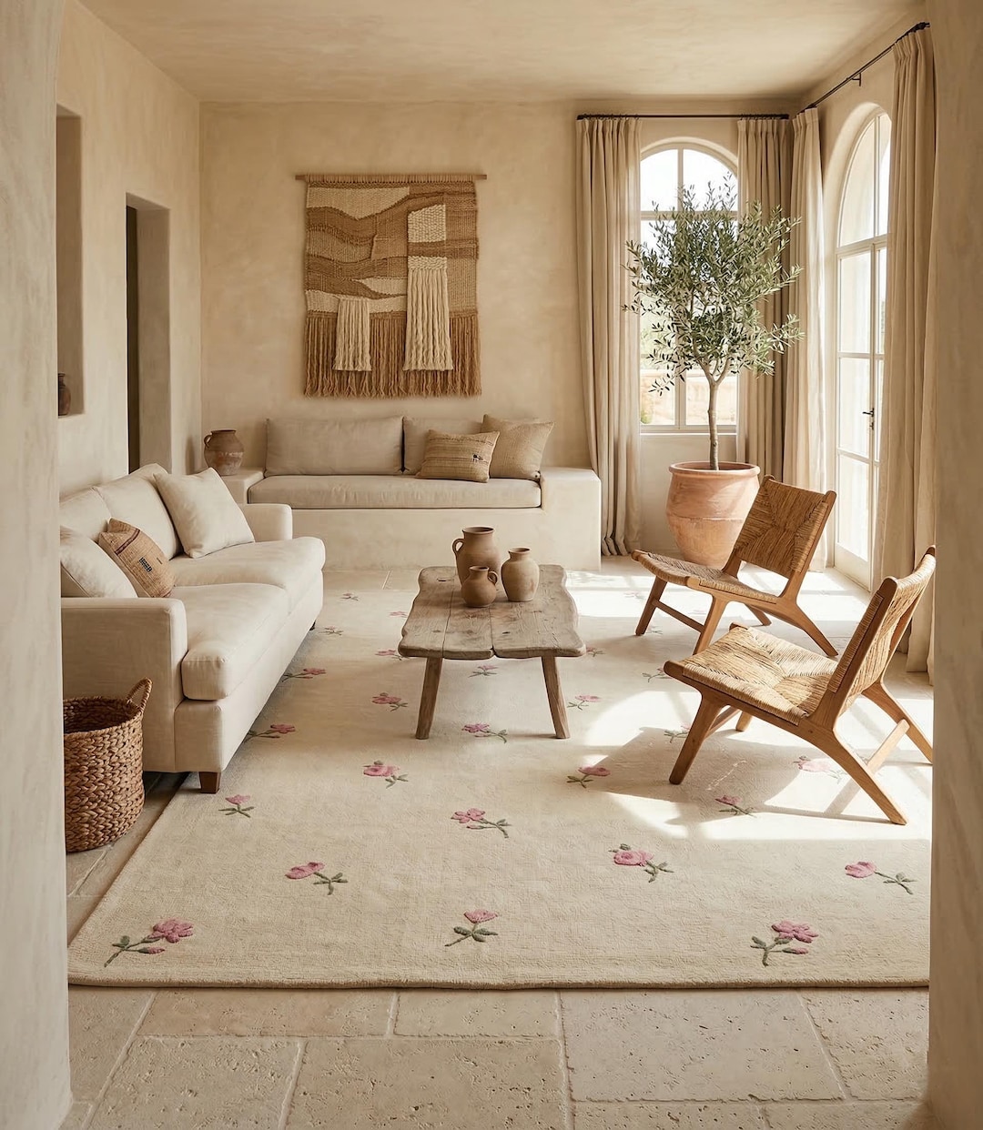 Hand Tufted Wool Floral Area Rug | Scattered Botanical Ivory 8x10 - Etsy