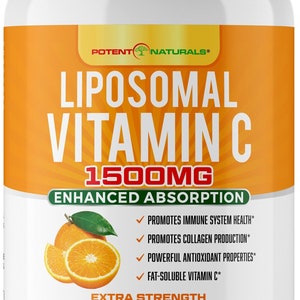 Liposomal Vitamin C 1500mg -180 Vegan Capsules - Fat Soluble Vit C, Ascorbic Acid, Boosts Collagen, Antioxidant & Immune Support, Non GMO