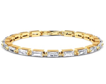 Bracciale tennis in oro 14 carati con diamanti taglio baguette creati in laboratorio, bracciale con diamanti IGI, bracciale di lusso delicato, regalo di anniversario per lei, gioiello da matrimonio