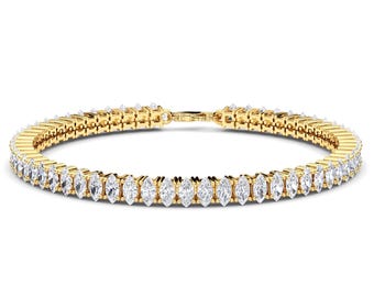 Tennisarmband mit Marquise-Fassung und im Labor gezüchteten Diamanten, 14 Karat Gelbgold, minimalistischer Hochzeitsschmuck, Geschenk zum Jahrestag oder Geburtstag