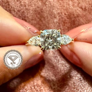 Cushion Cut Engagement Ring, IGI Certified, Lab Diamond Ring, Three Stone Diamond Engagement Ring, Lab Grown Diamond Engagement Ring